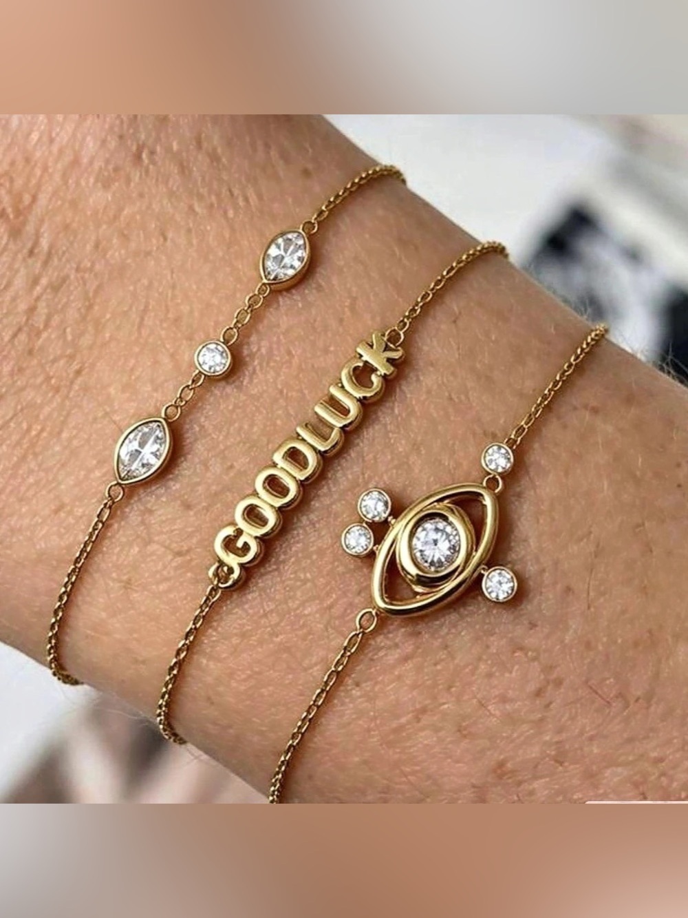New 3pc Eye Motif Crystal Bracelet in Gold